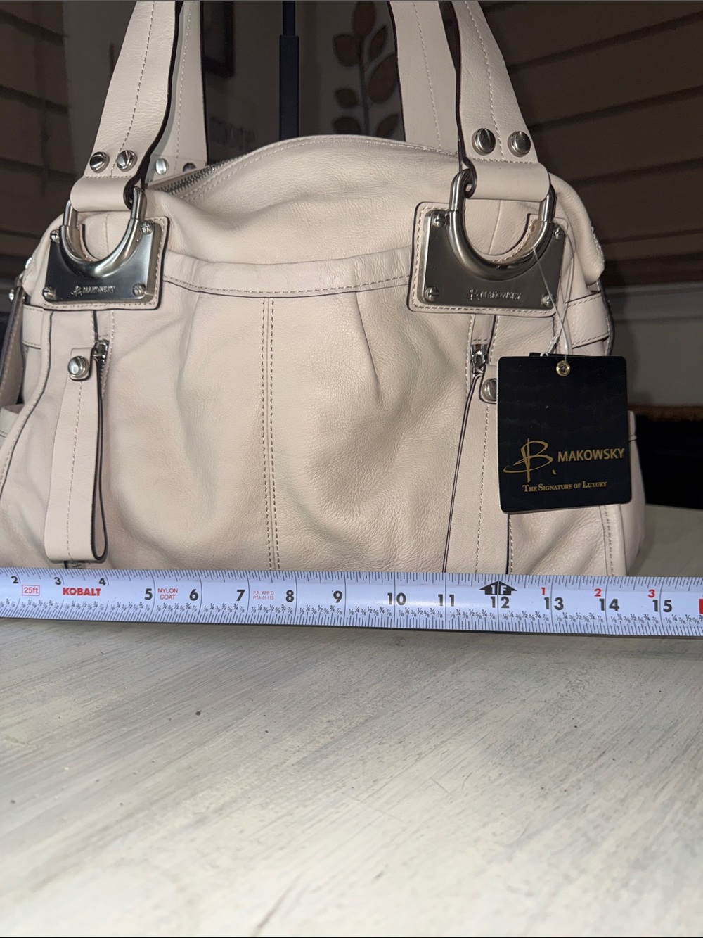 Vintage Y2K B. makowsky Cream Pebble Leather Shoulder Bag with Silver Hardware - Picture 10 of 11